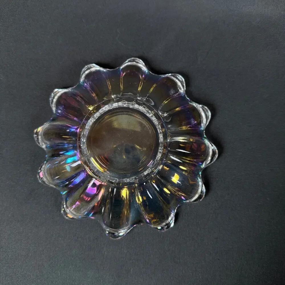 Lot of 2 Vintage Federal Glass Company Iridescent Celestial plate bowl 5.5